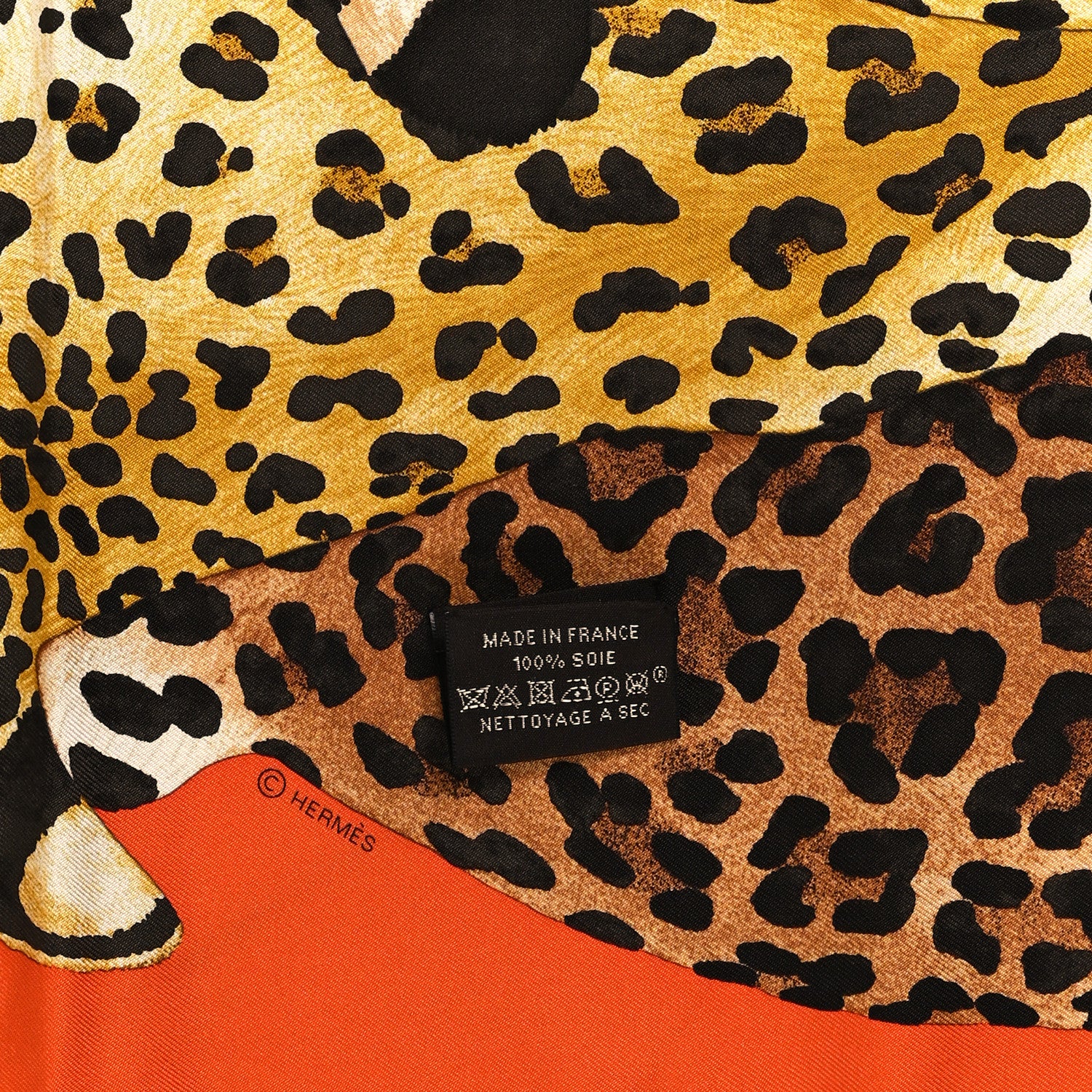 Hermes Silk Twill Lazy Leopardesses Scarf 90 Potiron Brun Miel 3 of 4
