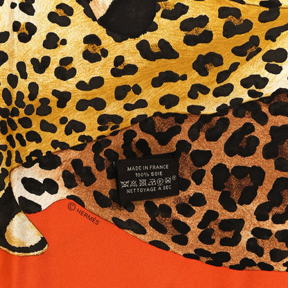 Hermes Silk Twill Lazy Leopardesses Scarf 90 Potiron Brun Miel 3 of 4