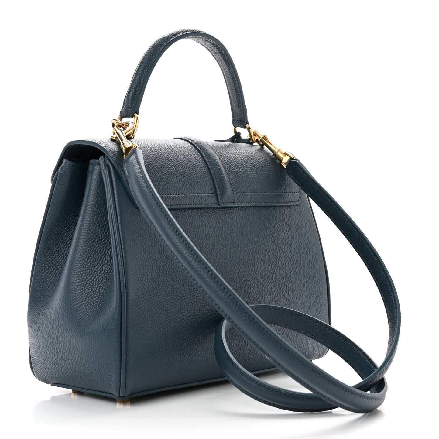Grained Calfskin Small 16 Top Handle Bag Petrol