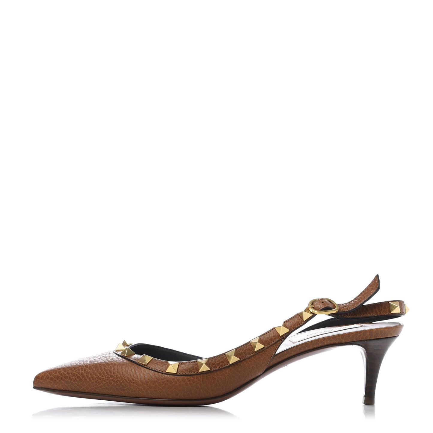 Pebbled Calfskin Rockstud Half D'Orsay Slingback 50mm Pumps 38 Cuoio