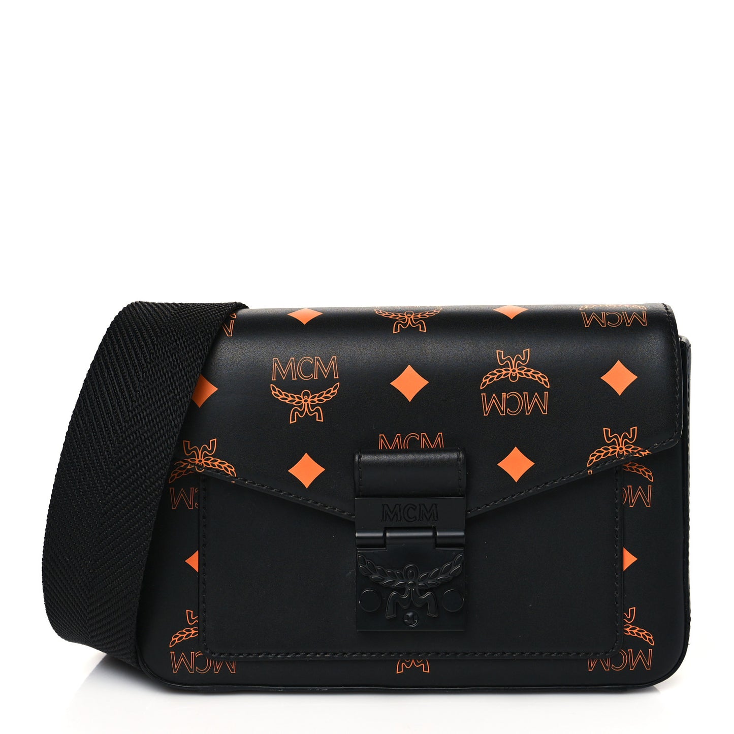 Calfskin Color Splash Logo Crossbody Small Black Orange