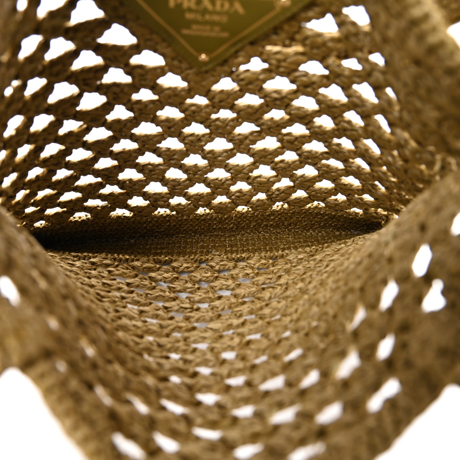 Prada Yarn Raffia Effect Crochet Logo Embroidered Tote Bag Oliva 5 of 9