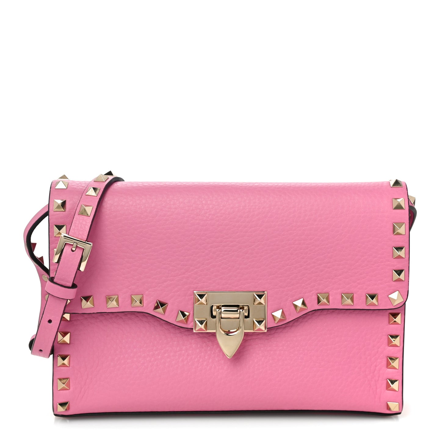 Pebbled Calfskin Medium Rockstud Flip Lock Crossbody Bag Ninphea