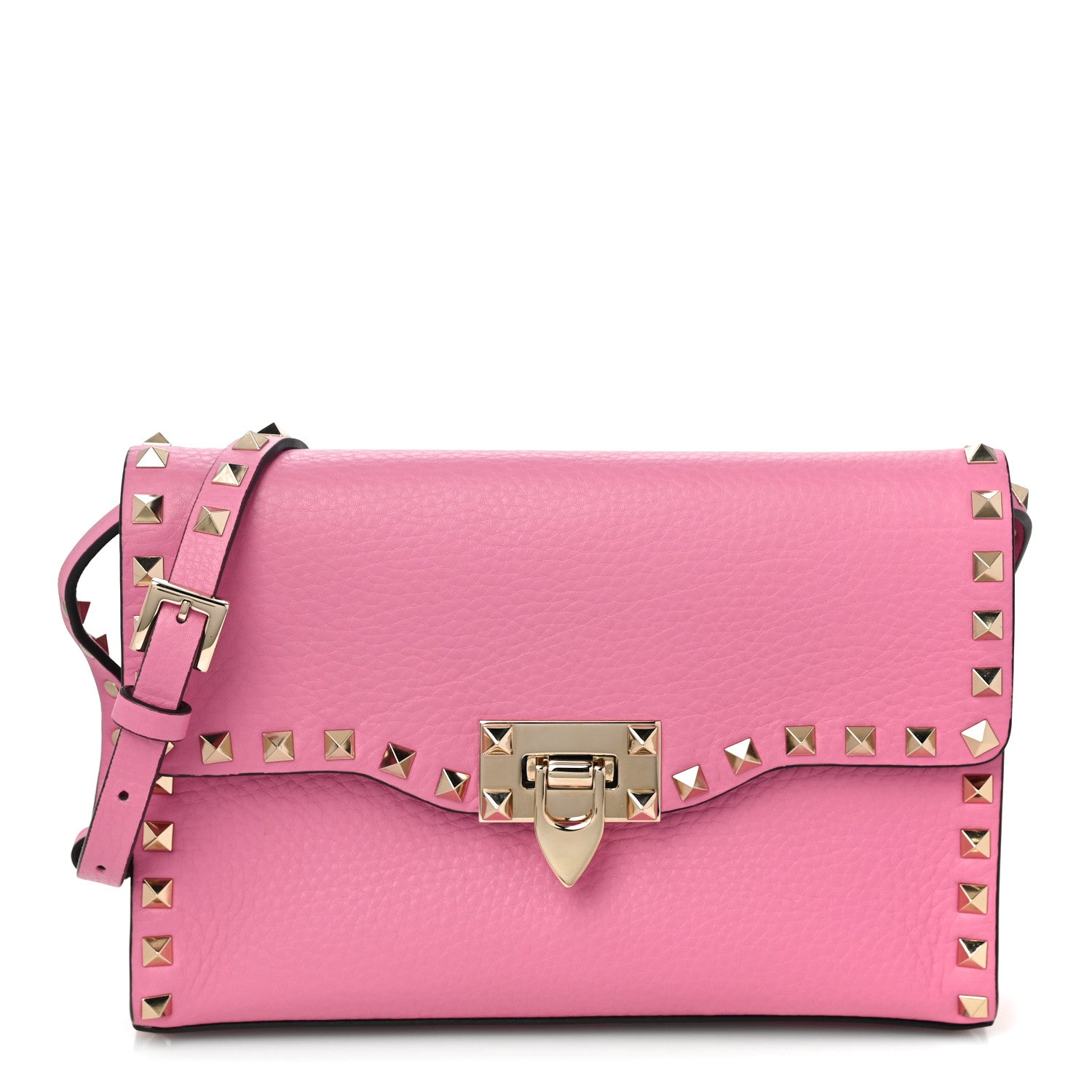 Valentino Garavani Pebbled Calfskin Medium Rockstud Flip Lock Crossbody Bag Ninphea 1 of 9