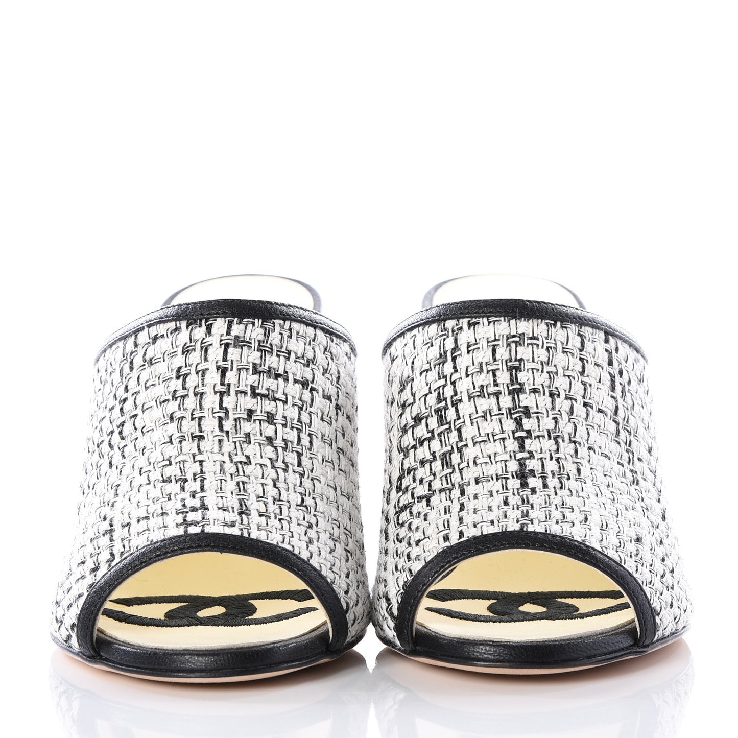 Tweed Goatskin Pearl Mules 35.5 Grey Beige Black