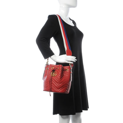 Gucci Calfskin Matelasse Sylvie Web GG Marmont Bucket Bag Hibiscus Red 2 of 8