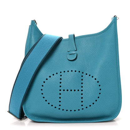 Hermes Taurillon Clemence Evelyne III PM Turquoise Colvert 1 of 9