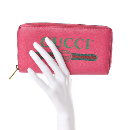 Gucci Grained Calfskin Logo Zip Around Wallet Box Pink Green 2 of 7