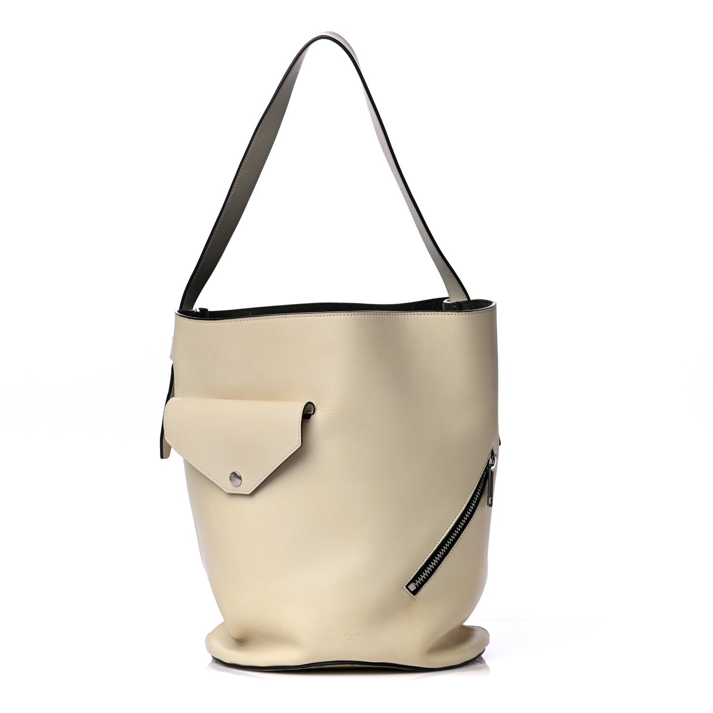 Natural Calfskin Biker Bucket Shoulder Bag White