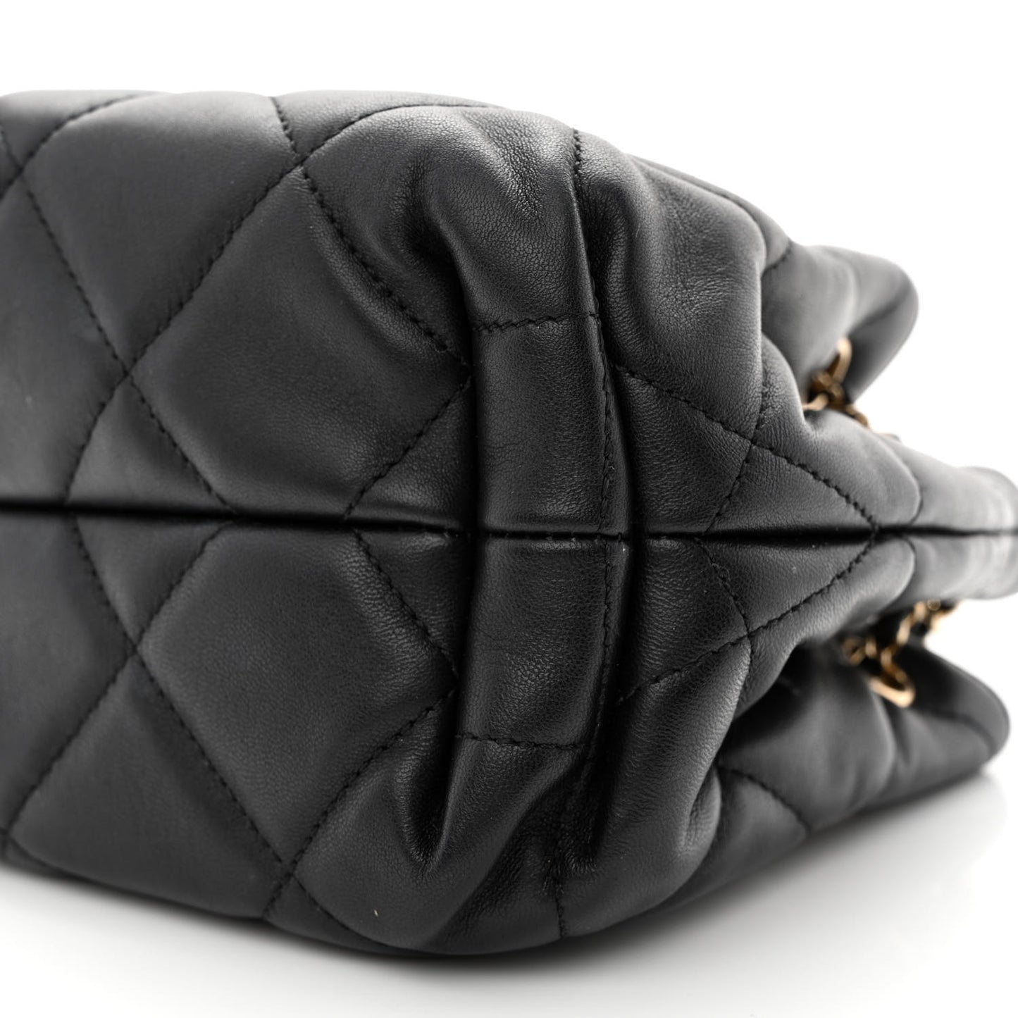 Lambskin Quilted CC Dweller Drawstring Bucket Bag Black