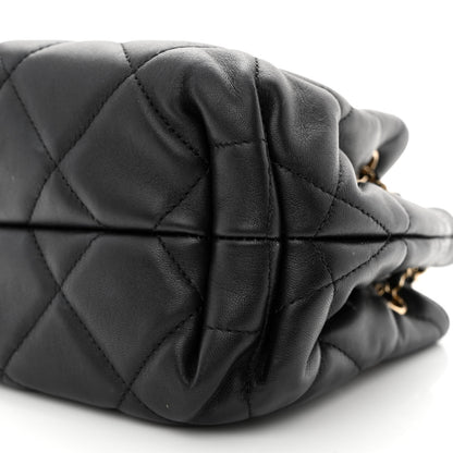 Chanel Lambskin Quilted CC Dweller Drawstring Bucket Bag Black 10 of 11