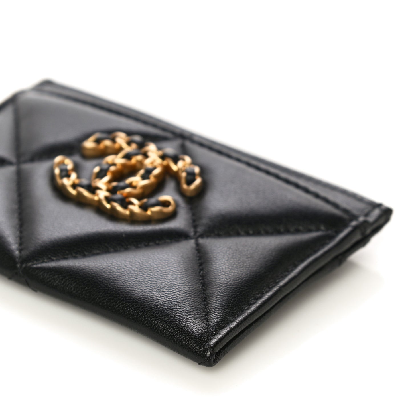 Lambskin Quilted Chanel 19 Card Holder Black