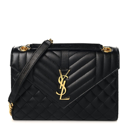 Saint Laurent Grain De Poudre Textured Mixed Matelasse Triquilt Medium Monogram Satchel Black 1 of 9