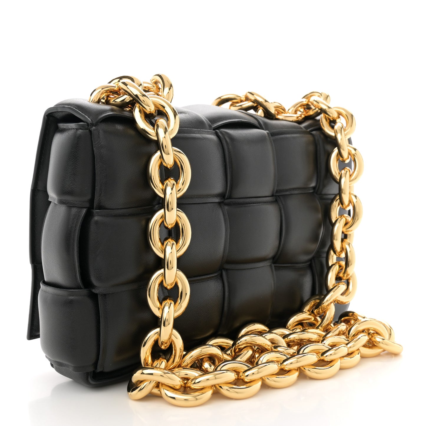 Lambskin Maxi Intreccio Padded Chain Cassette Crossbody Bag Black