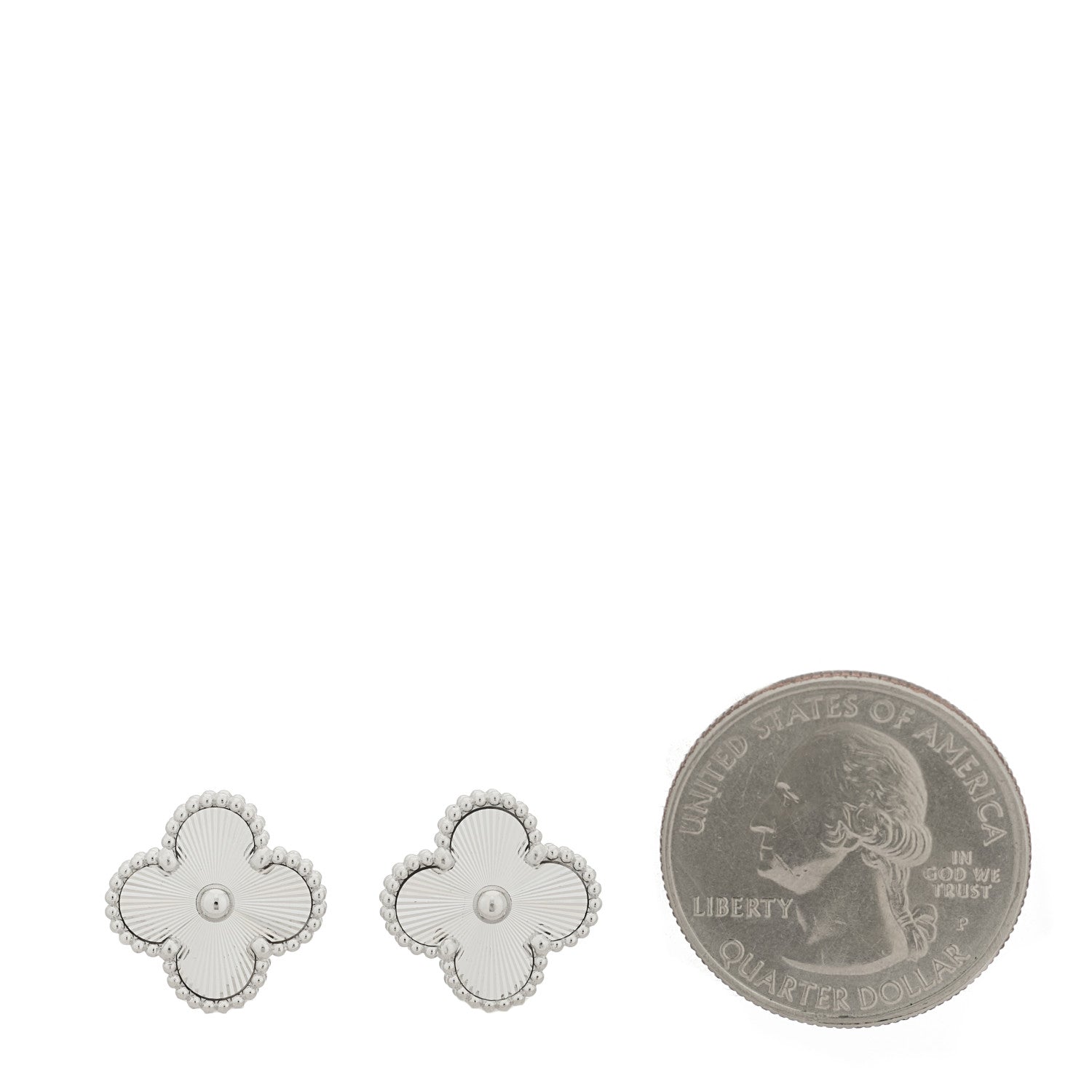 Van Cleef & Arpels 18K White Gold Guilloche Vintage Alhambra Earrings 5 of 5