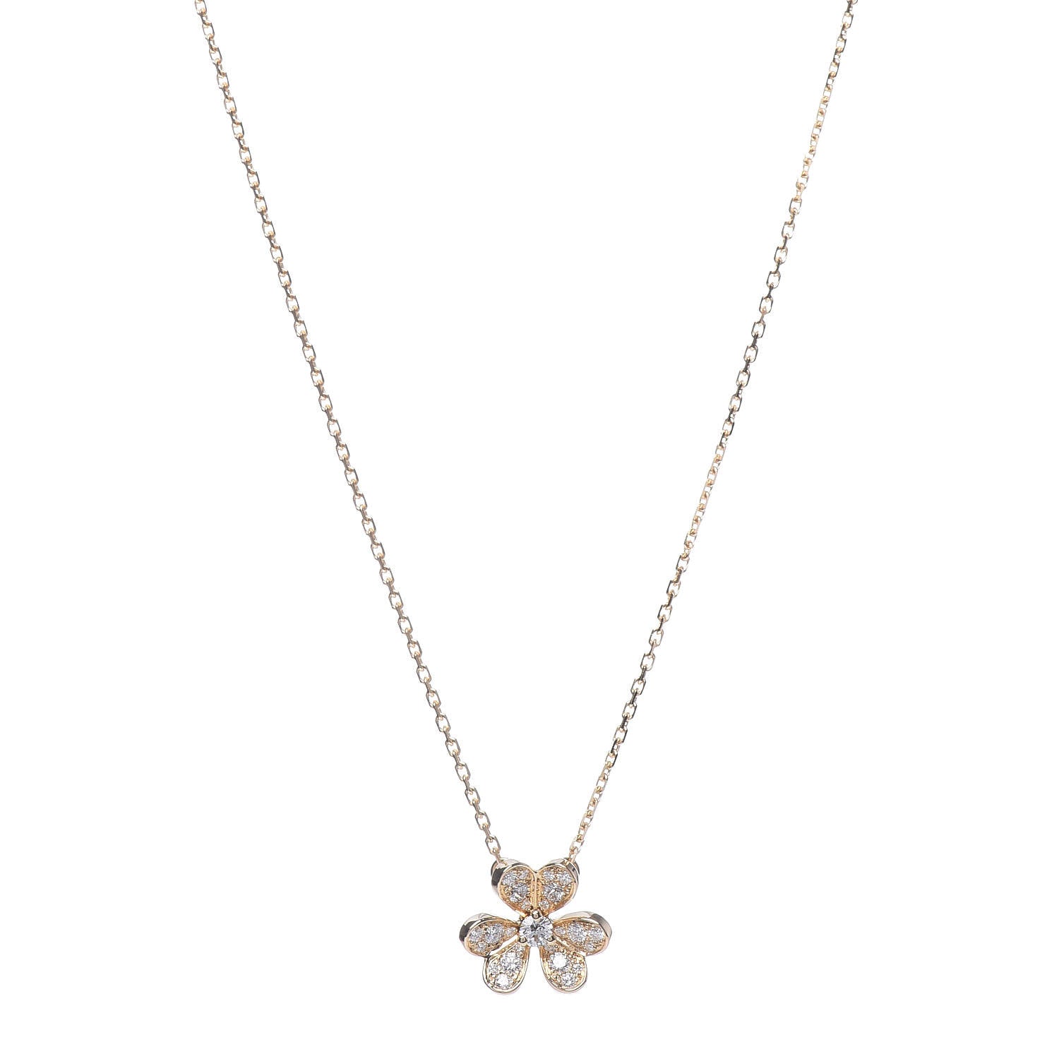 Van Cleef & Arpels 18K Yellow Gold Diamond Mini Frivole Pendant Pave Necklace 1 of 8