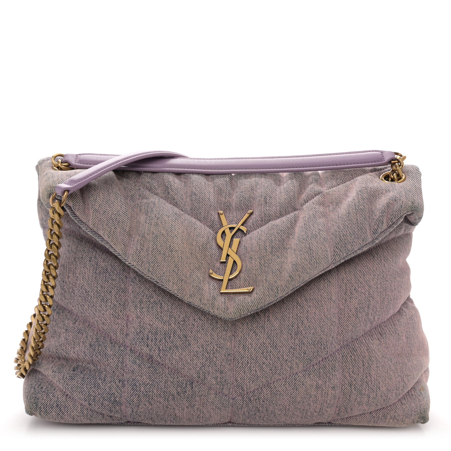 Denim Quilted Medium Loulou Puffer Monogram Chain Satchel Bleached Lilac
