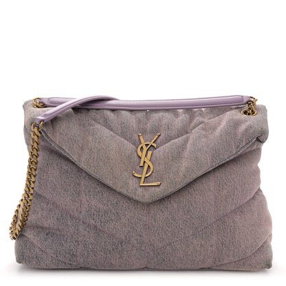 Saint Laurent Denim Quilted Medium Loulou Puffer Monogram Chain Satchel Bleached Lilac 1 of 11