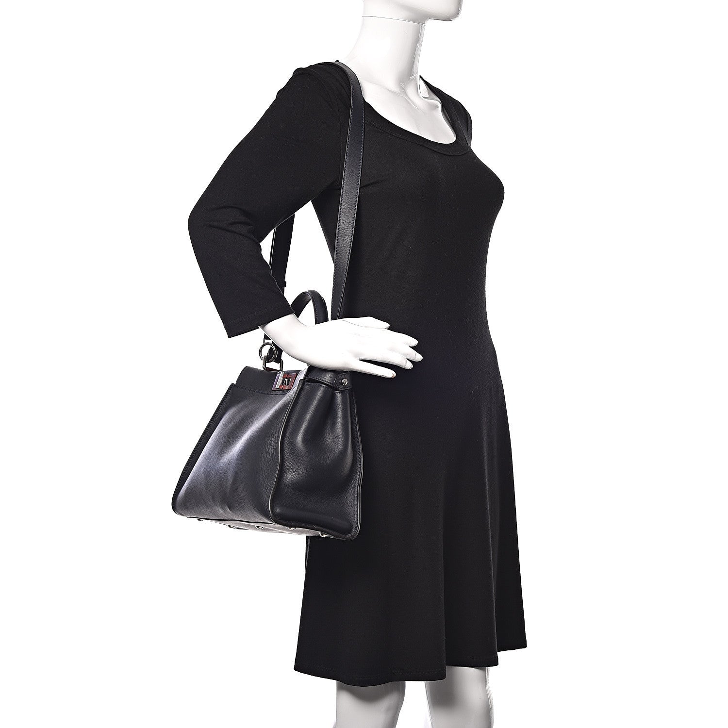 Fendi Vitello Seta Shiny Nappa Medium Peekaboo Iconic Satchel Blue Notte Ardesia 2 of 9