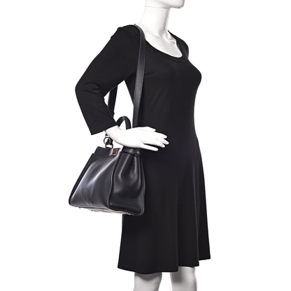 Fendi Vitello Seta Shiny Nappa Medium Peekaboo Iconic Satchel Blue Notte Ardesia 2 of 9