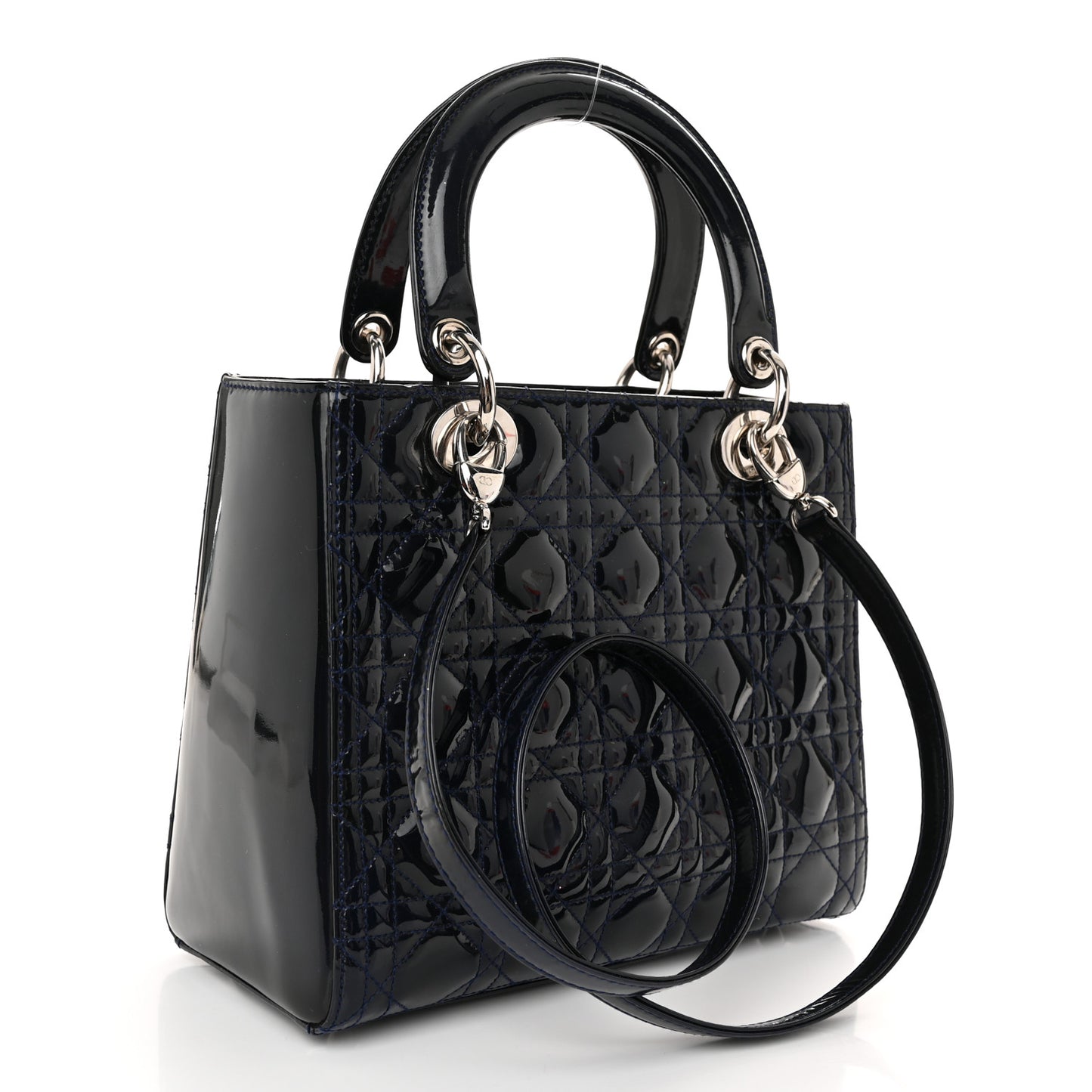 Patent Cannage Medium Lady Dior Navy Blue