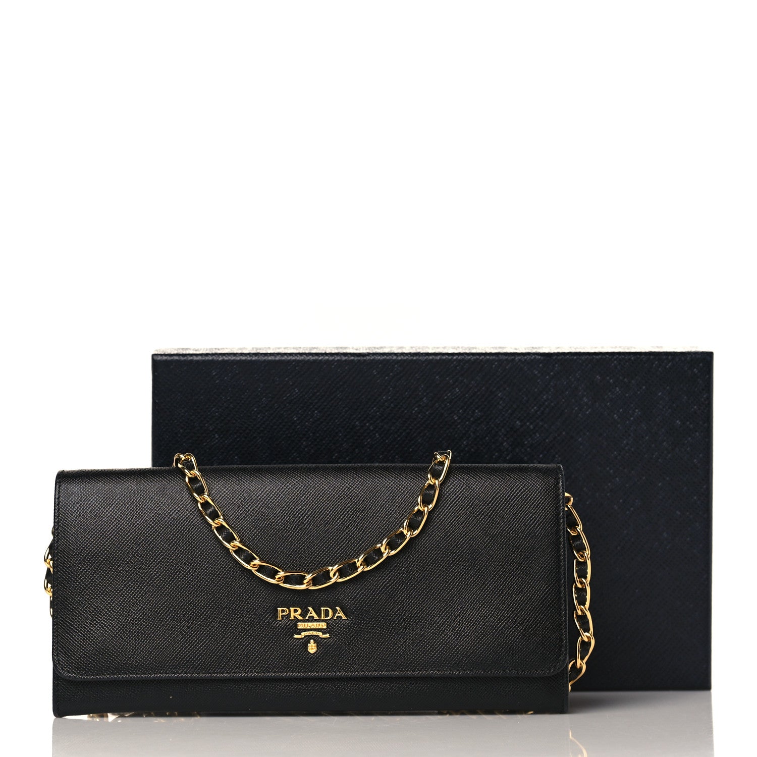 Prada Saffiano Metal Oro Chain Wallet Black 10 of 10