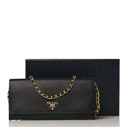 Prada Saffiano Metal Oro Chain Wallet Black 10 of 10