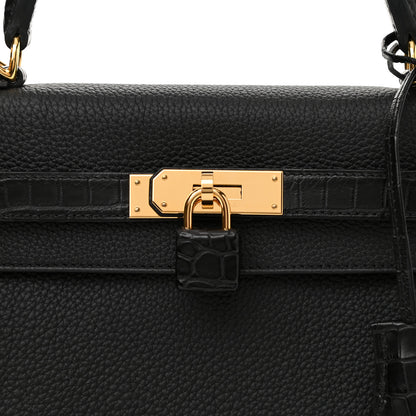 Hermes Togo Matte Porosus Crocodile Kelly Retourne Touch 28 Black 8 of 11