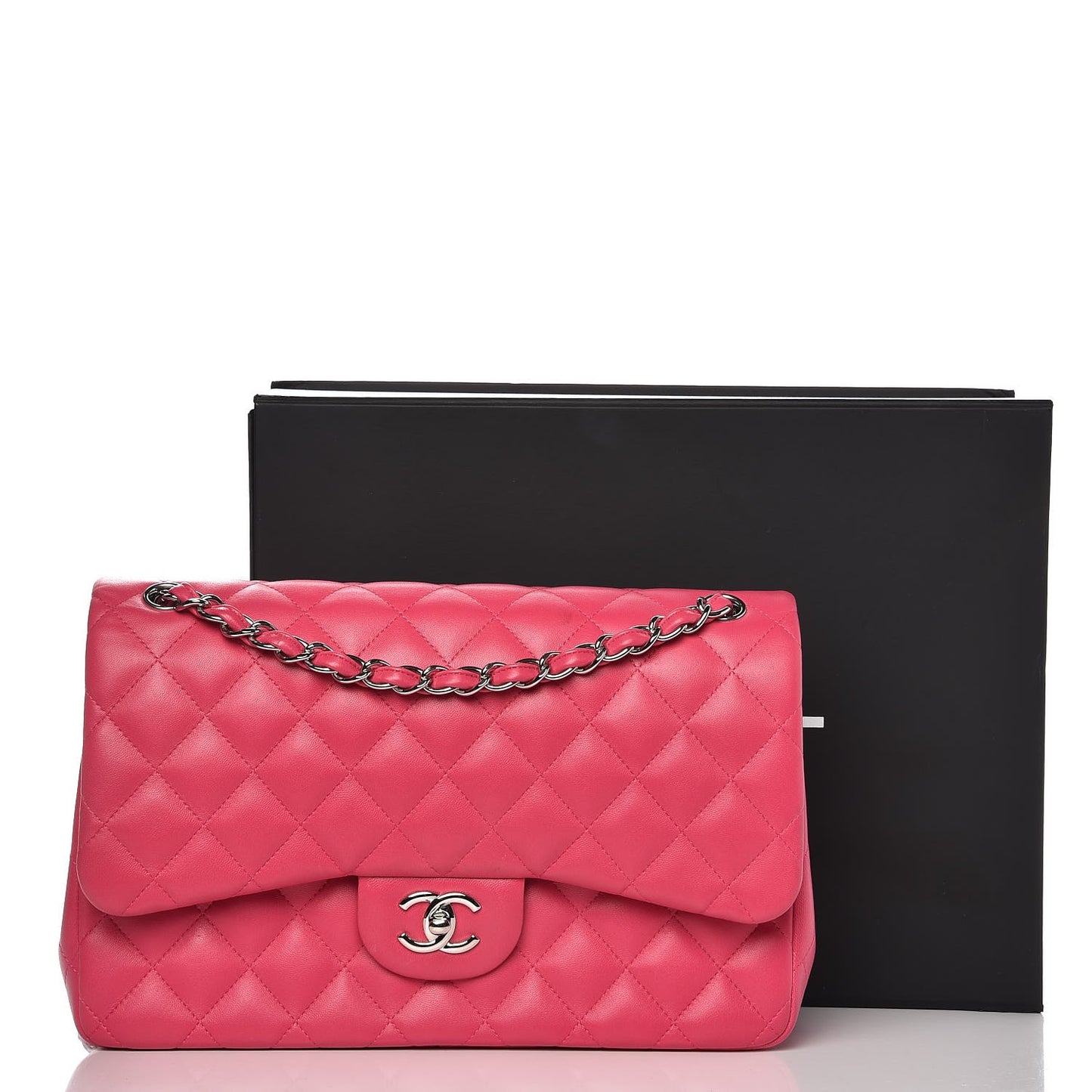 Lambskin Quilted Jumbo Double Flap Dark Pink