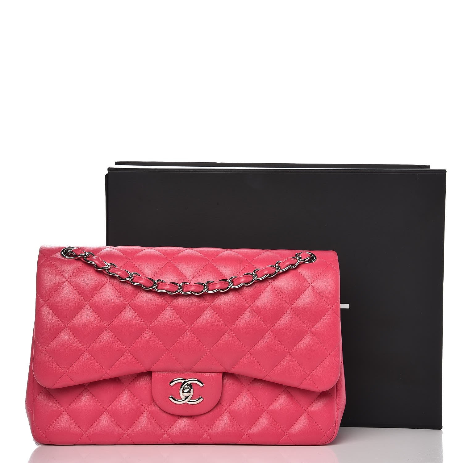Chanel Lambskin Quilted Jumbo Double Flap Dark Pink 14 of 14