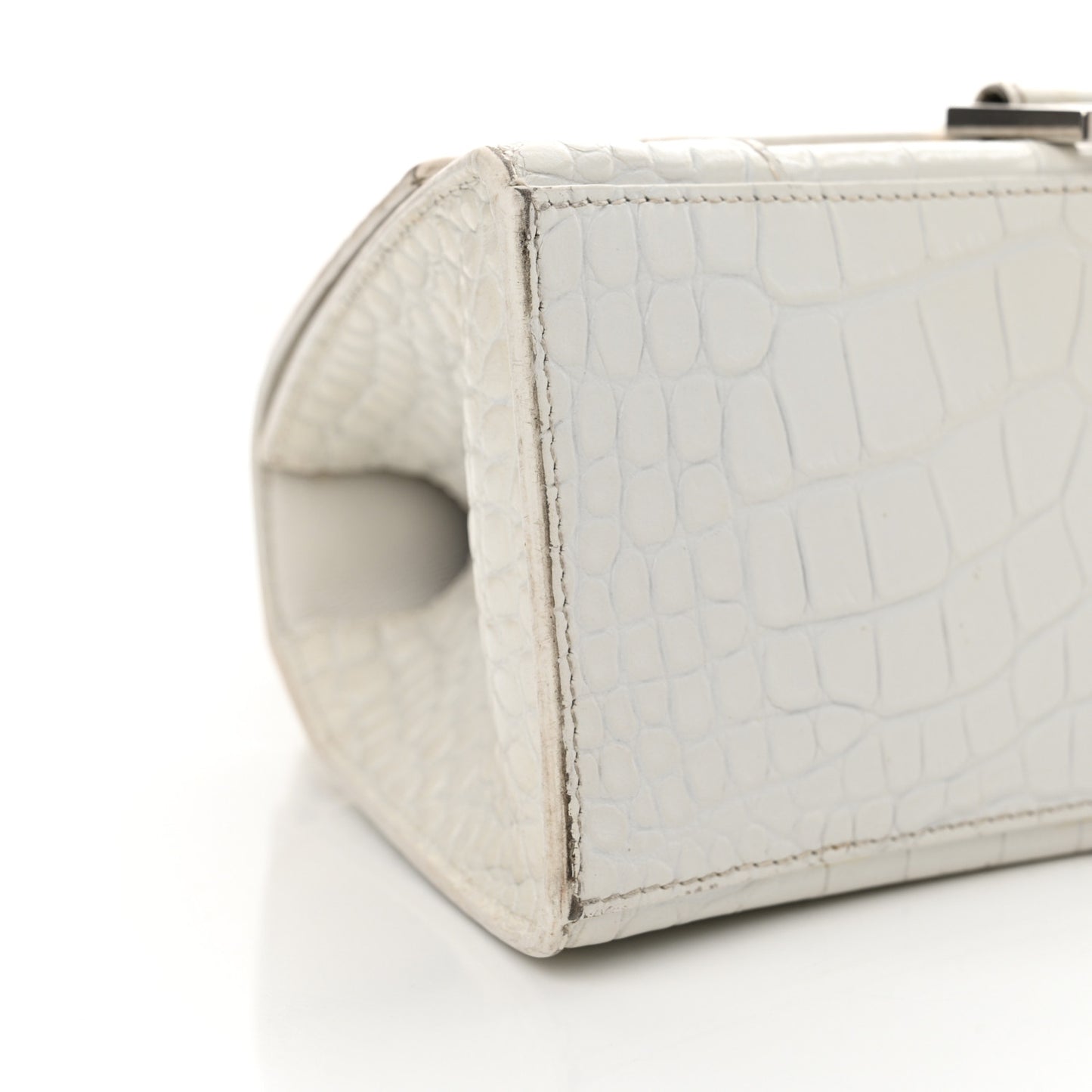 Calfskin Crocodile Embossed Small Hourglass Top Handle Bag White