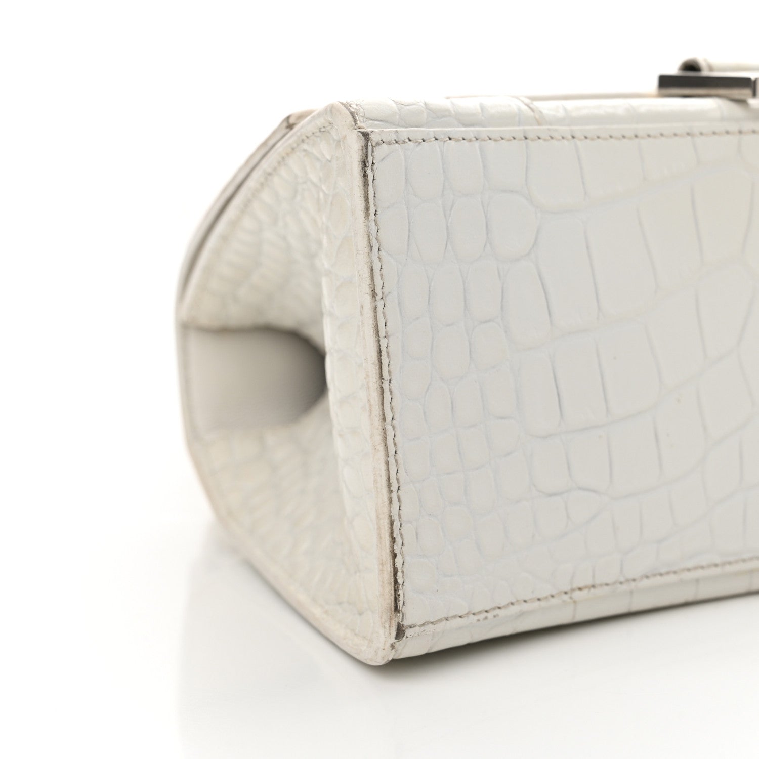 Balenciaga Calfskin Crocodile Embossed Small Hourglass Top Handle Bag White 8 of 28