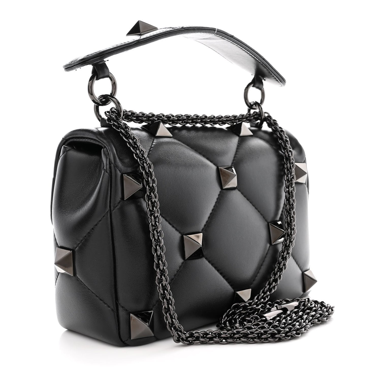 Nappa Monochrome Medium Roman Stud Shoulder Bag Black