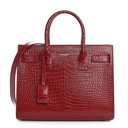 Saint Laurent Calfskin Crocodile Embossed Baby Sac De Jour Red 1 of 12