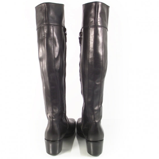 Leather Tall Extended Calf Boots 36 Black