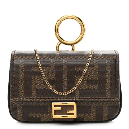 Fendi Glazed Fabric FF 1974 Nano Baguette Charm Mogano Panna 1 of 9
