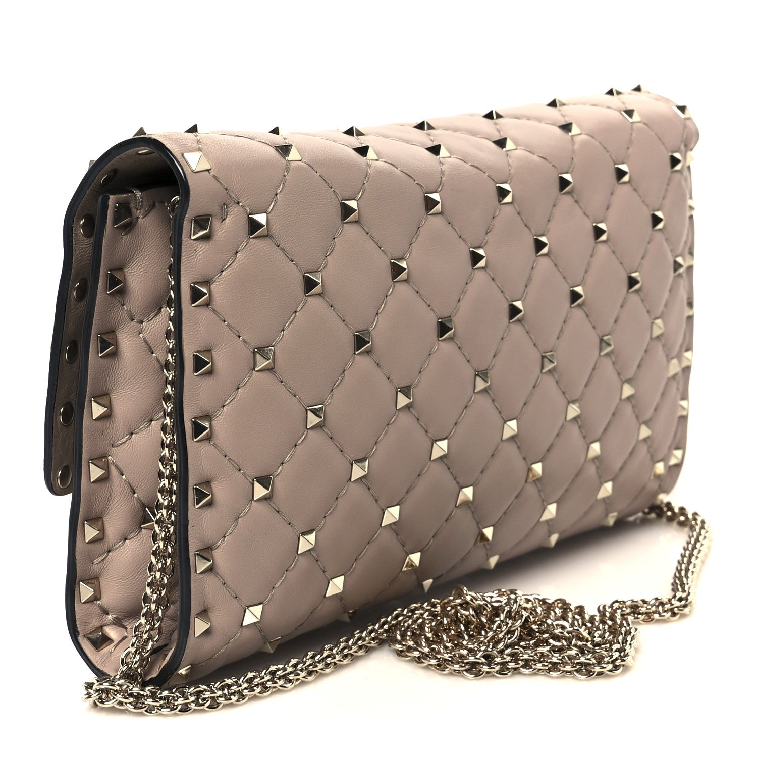 Valentino Garavani Lambskin Rockstud Spike Wallet on Chain Poudre 3 of 11