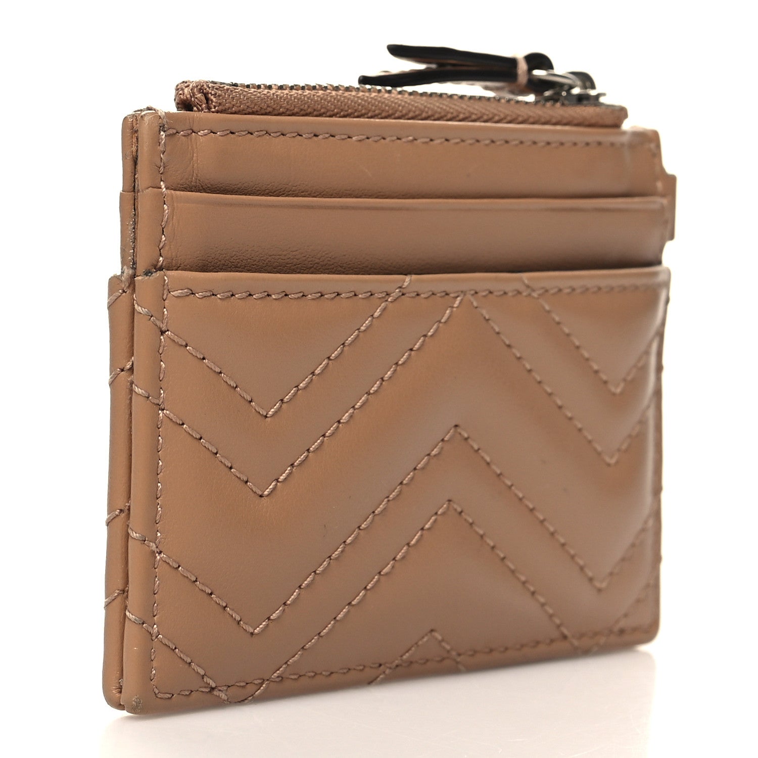 Gucci Calfskin Matelasse Monochrome GG Marmont Key Case Card Holder Camelia 3 of 7
