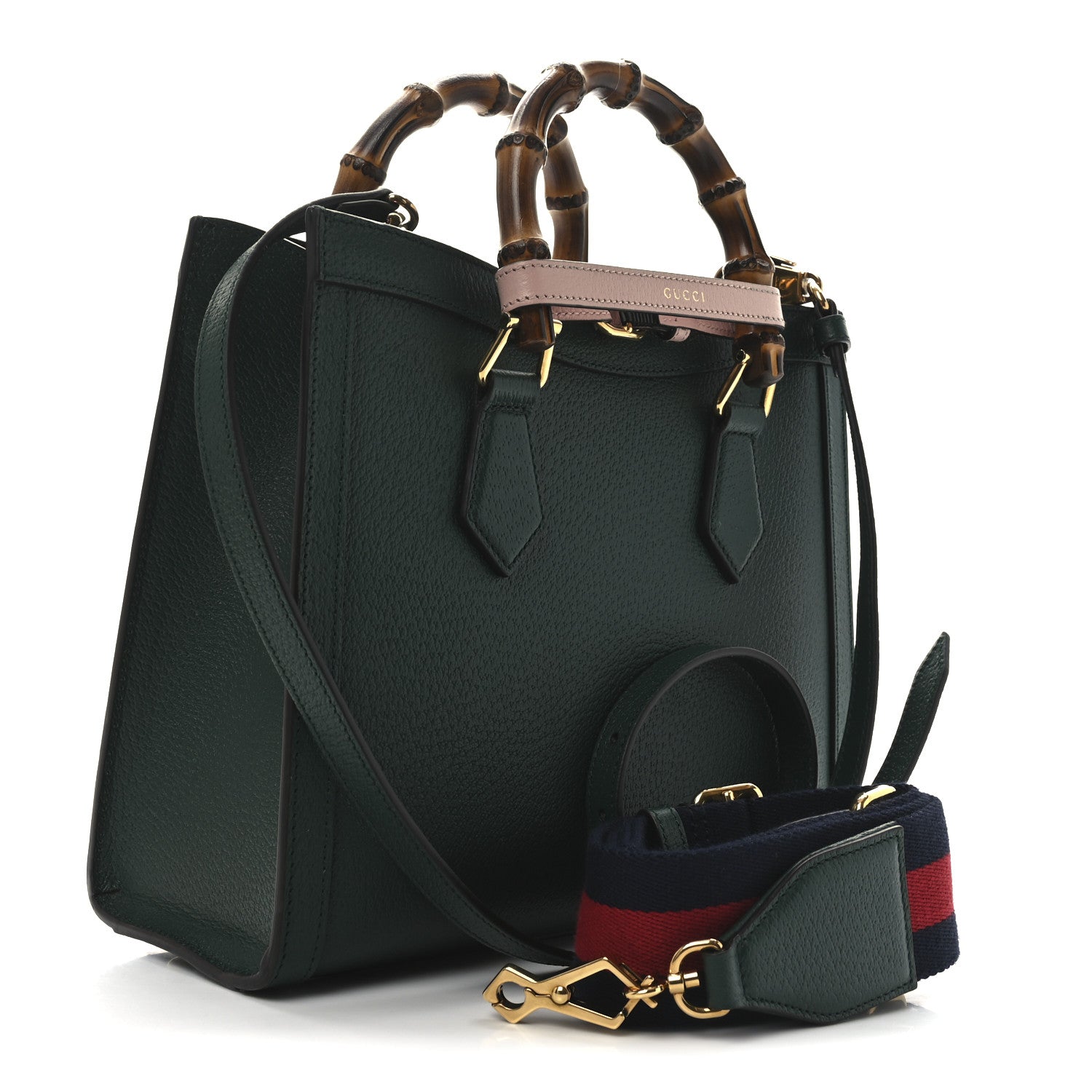 Gucci Textured Dollar Calfskin Web Small Diana Tote Bag Green 3 of 9