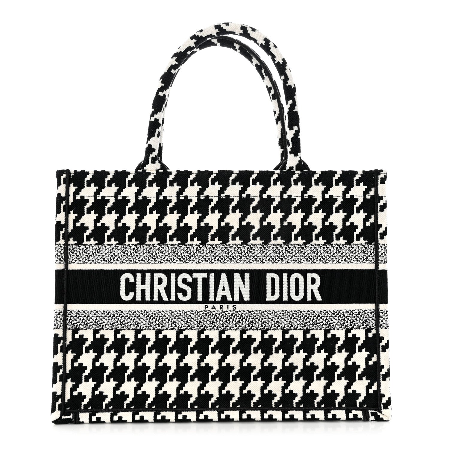 Christian Dior Canvas Macro Houndstooth Embroidered Medium Book Tote Black White 1 of 9