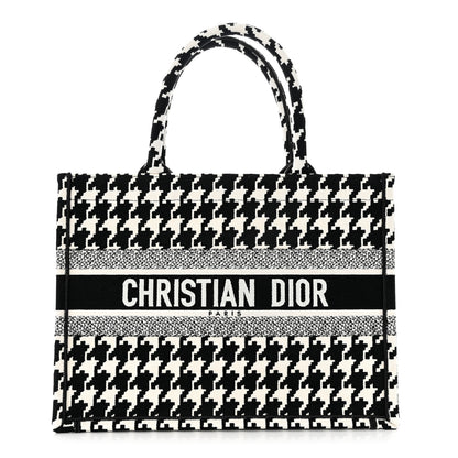 Christian Dior Canvas Macro Houndstooth Embroidered Medium Book Tote Black White 1 of 9