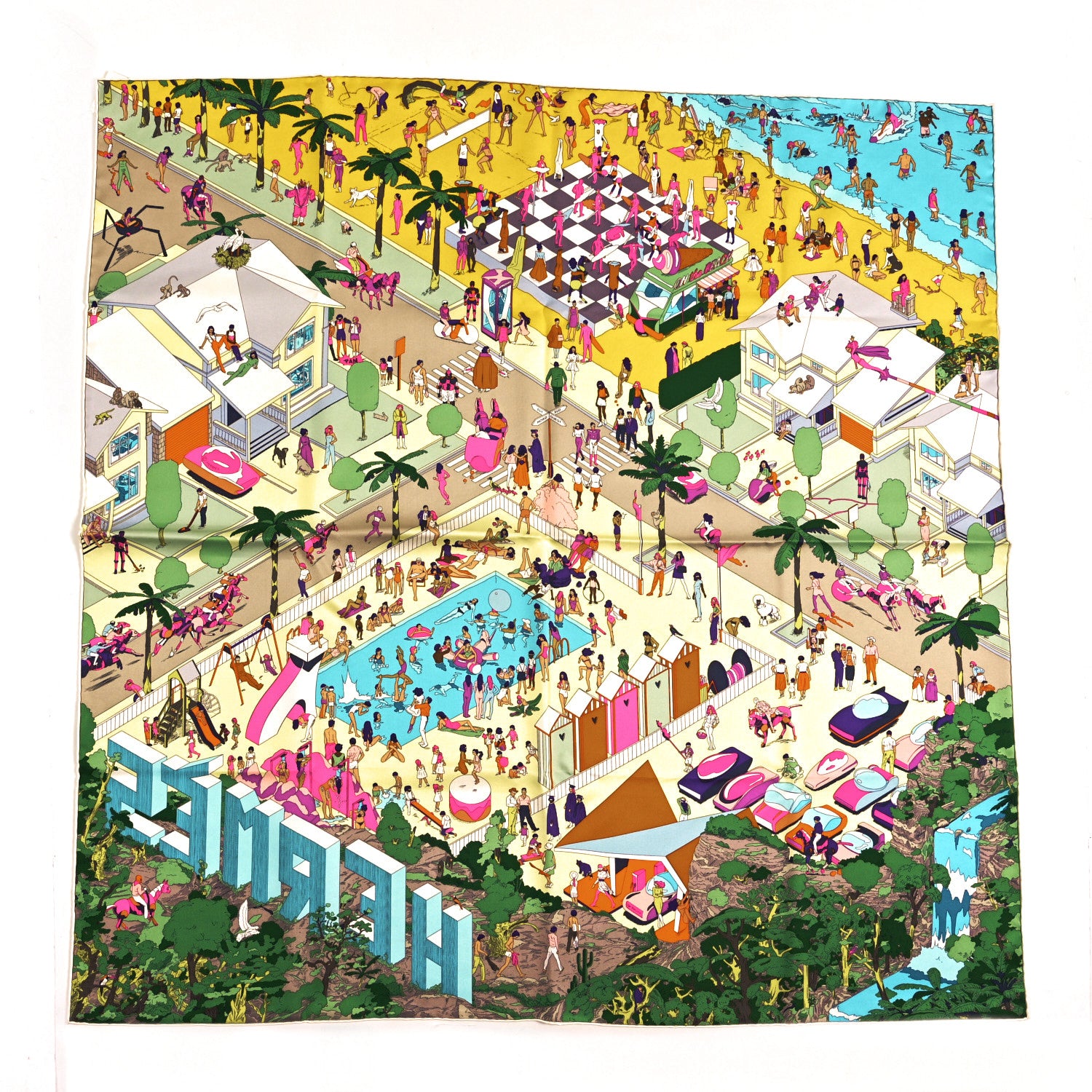 Hermes Silk On The Beach Scarf 90 Jaune Soleil Vert Multicolor 1 of 3