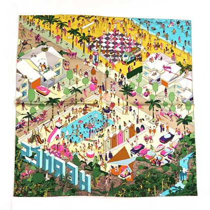 Hermes Silk On The Beach Scarf 90 Jaune Soleil Vert Multicolor 1 of 3