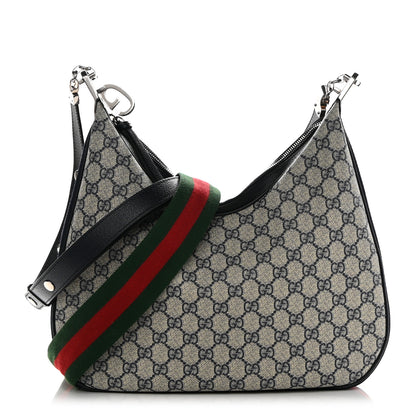 Gucci GG Supreme Monogram Textured Calfskin Web Large Attache Shoulder Bag Beige Blue 5 of 13