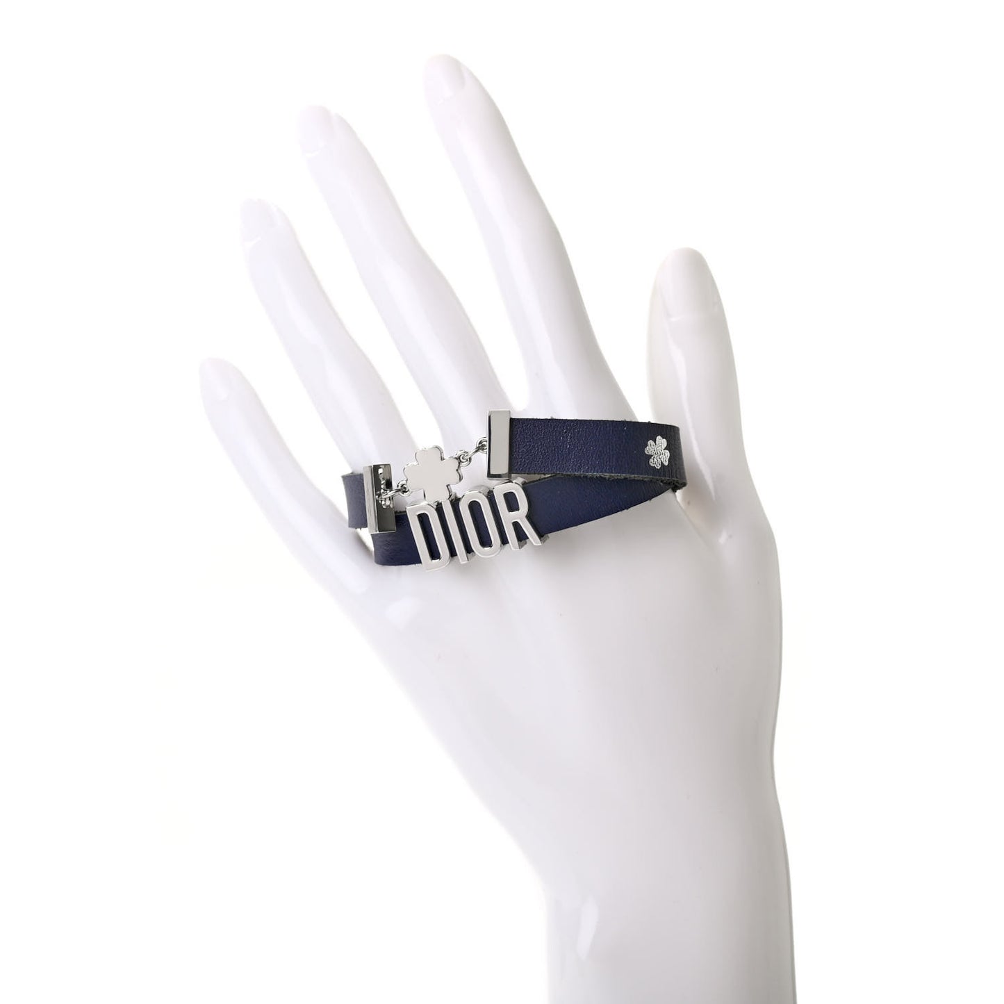 Calfskin Dior Clover Double Bracelet Navy