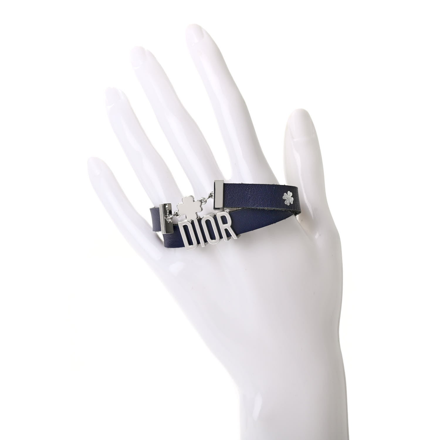 Christian Dior Calfskin Dior Clover Double Bracelet Navy 2 of 5