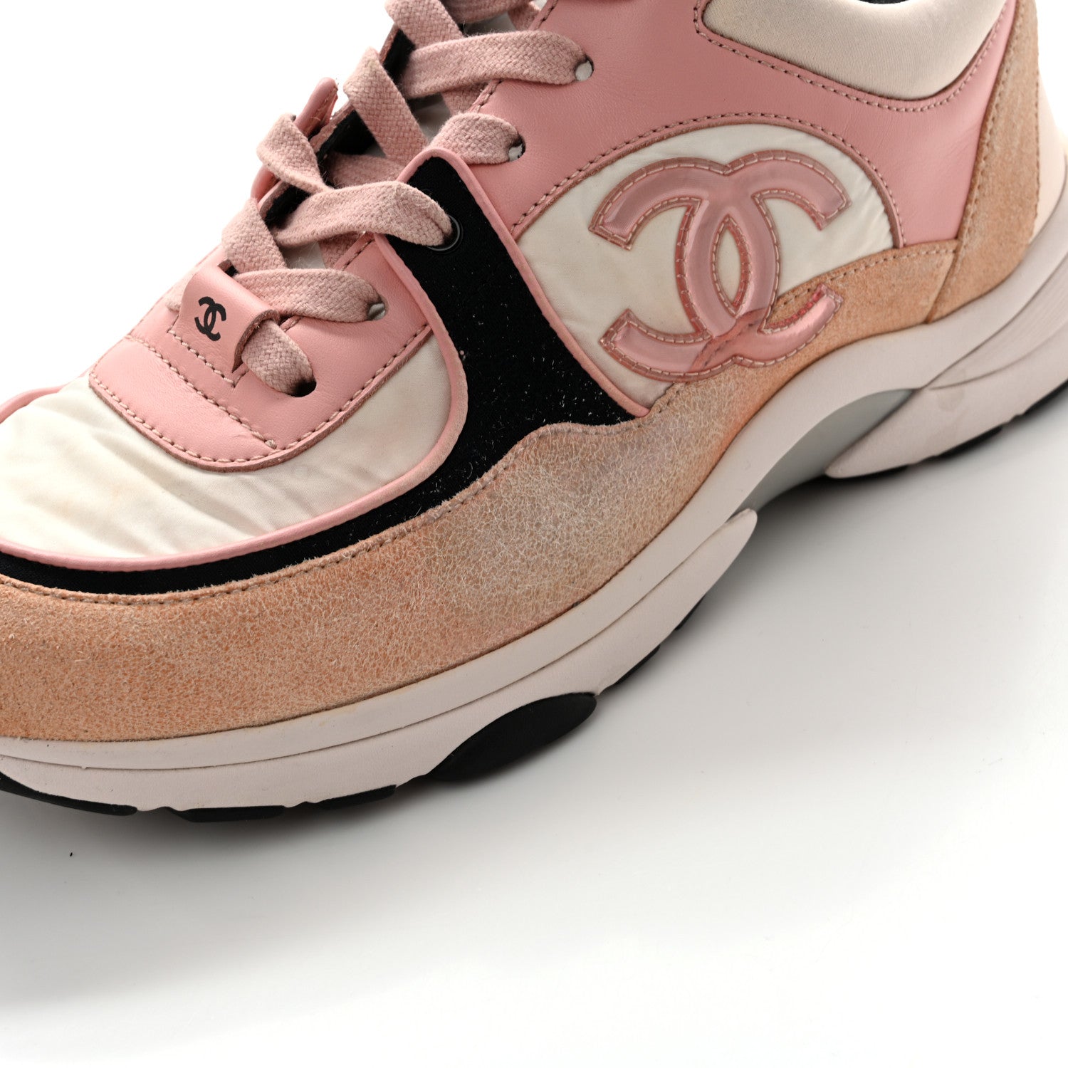 Chanel Nylon Lambskin Suede Calfskin CC Sneakers 40 Pink White Black 9 of 13