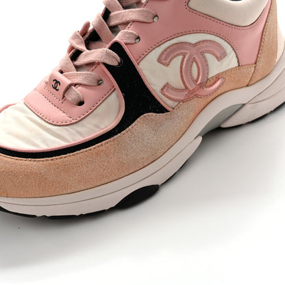 Chanel Nylon Lambskin Suede Calfskin CC Sneakers 40 Pink White Black 9 of 13