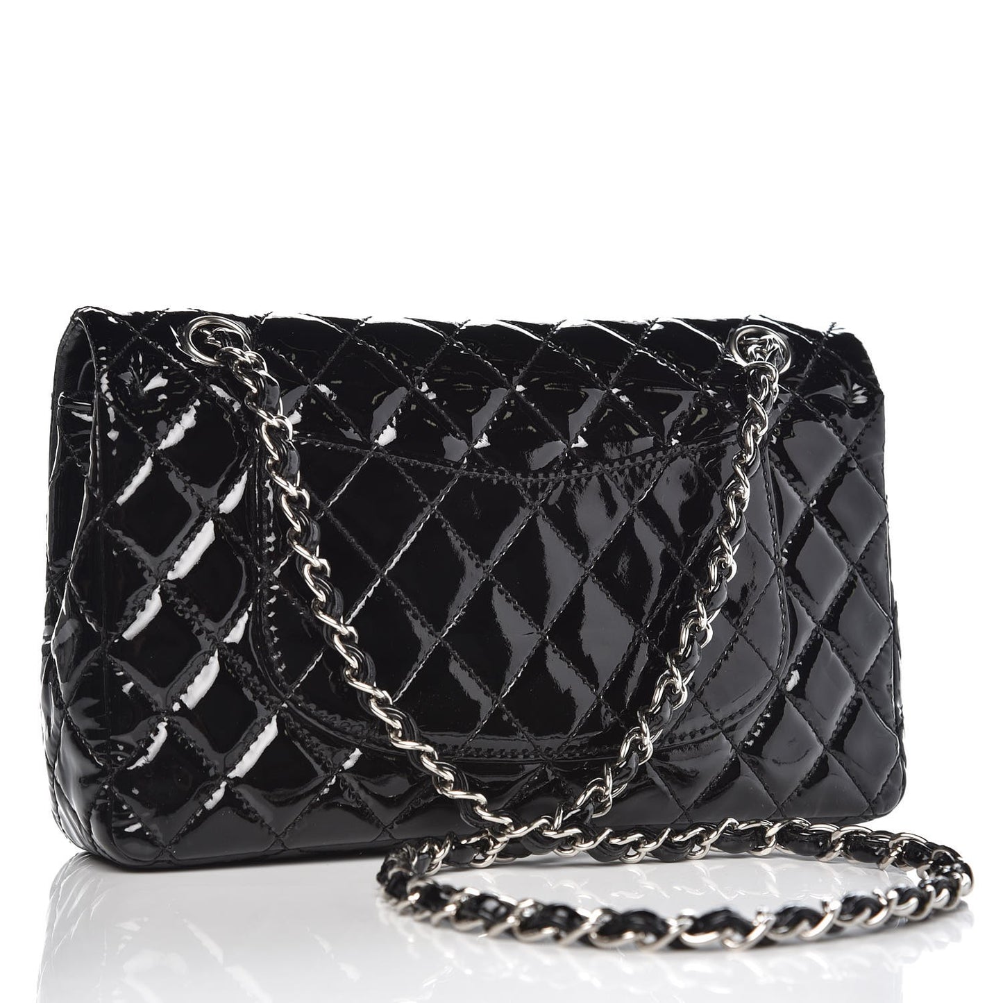 Patent Quilted Medium Double Flap Black