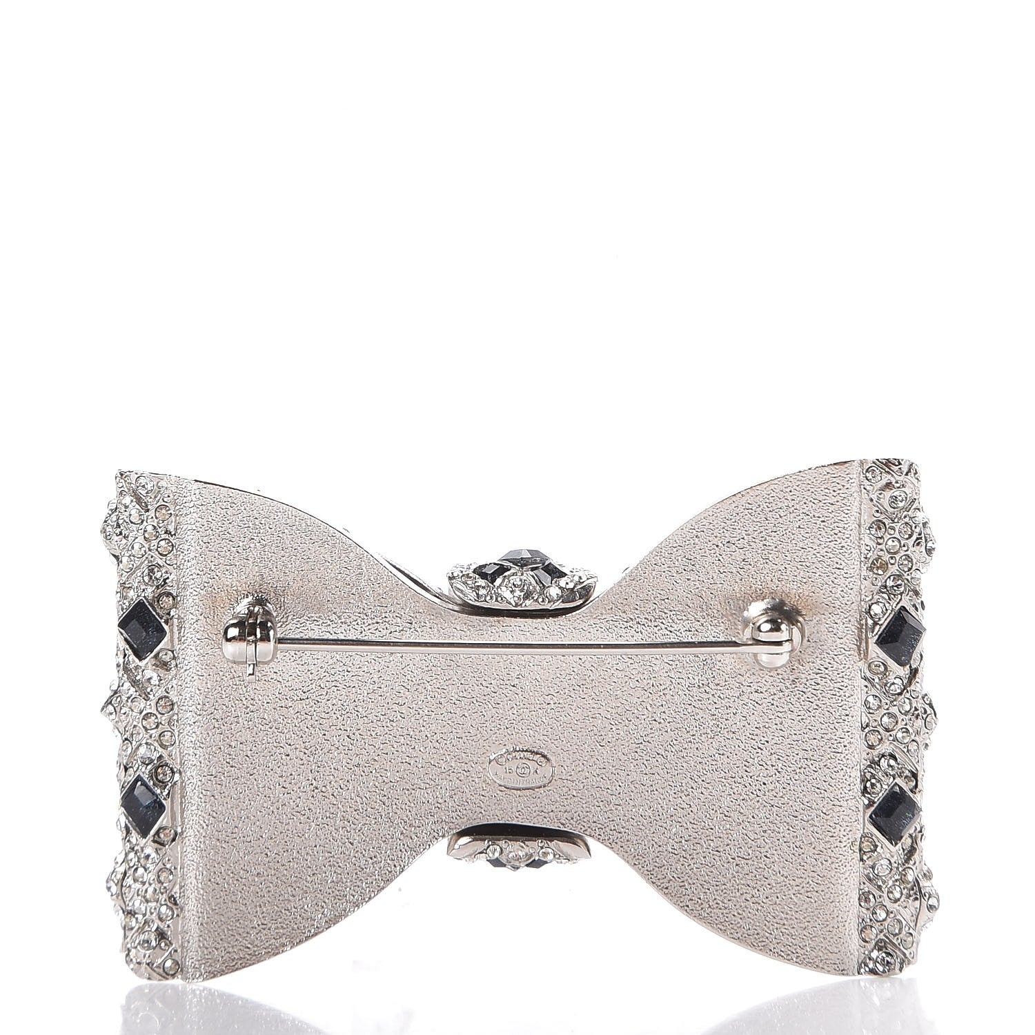 Chanel Ruthenium Crystal CC Bow Brooch Black 3 of 5